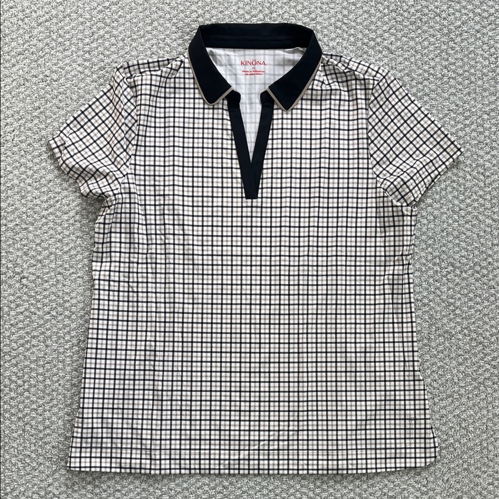 Kinona Black and Camel Checkered Golf Polo